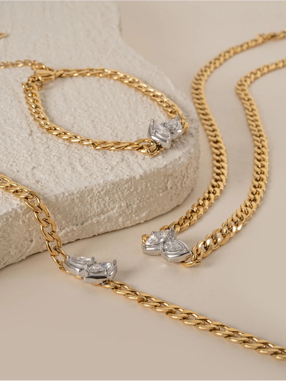 Gold-Tone Necklace with Clear Crystal Leaf Accent